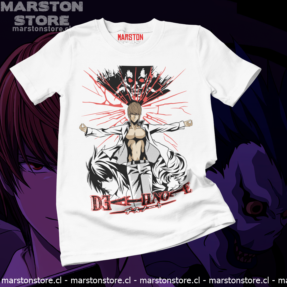 Polera blanca de Death Note con Light Yagami y Ryuk