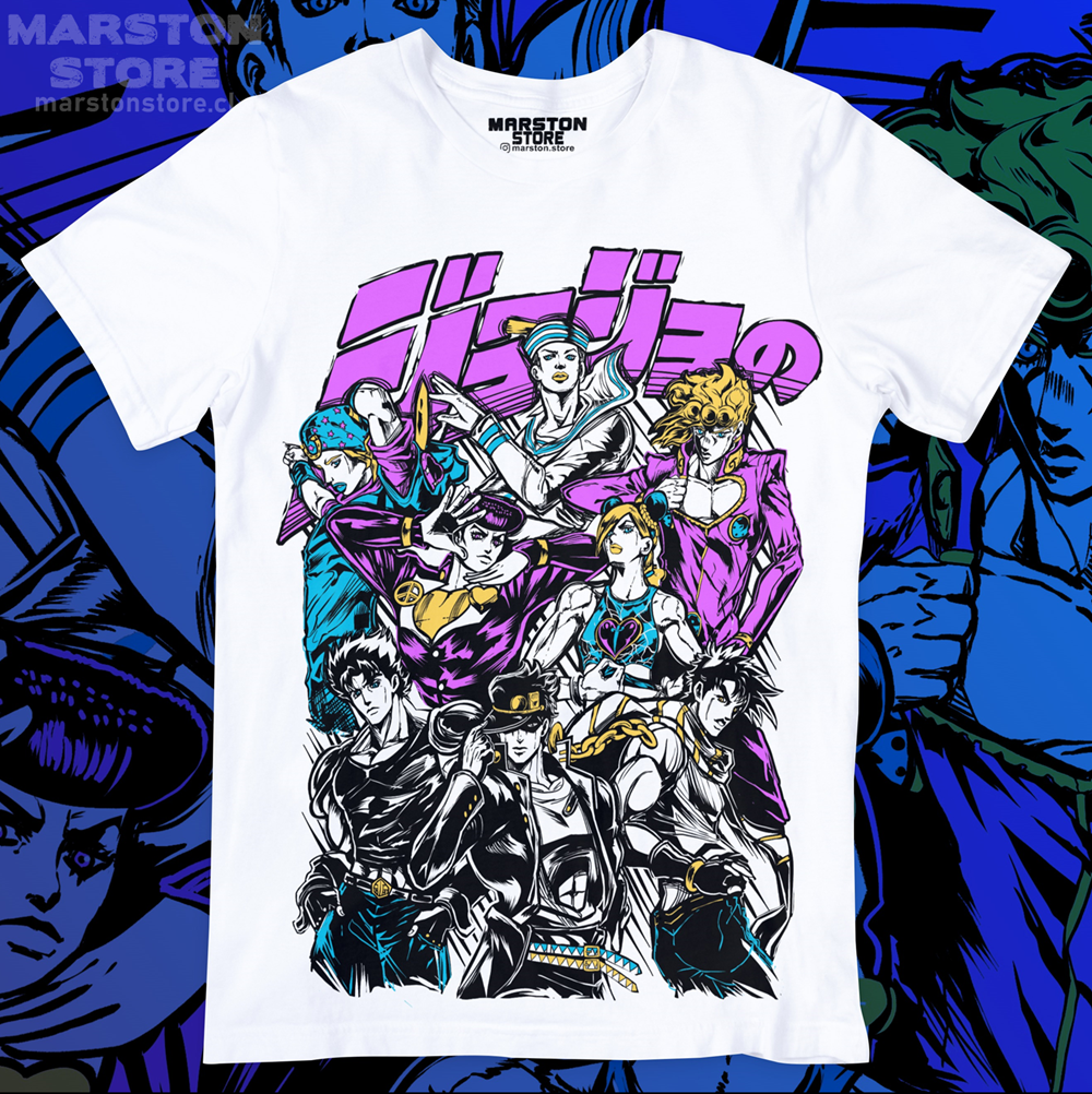 Polera blanca de JoJo's Bizarre Adventure con diseño anime