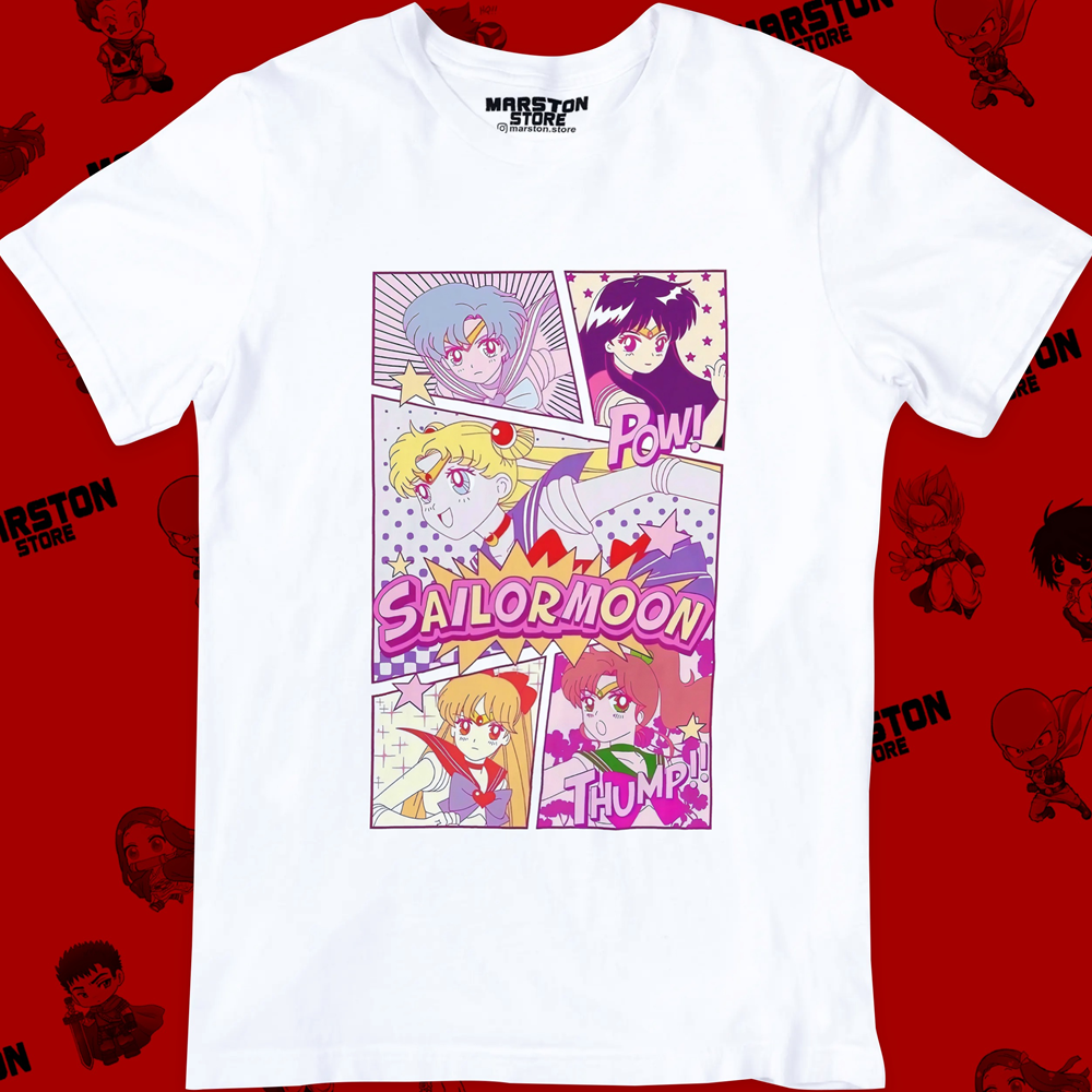 Polera blanca de Sailor Moon con diseño anime