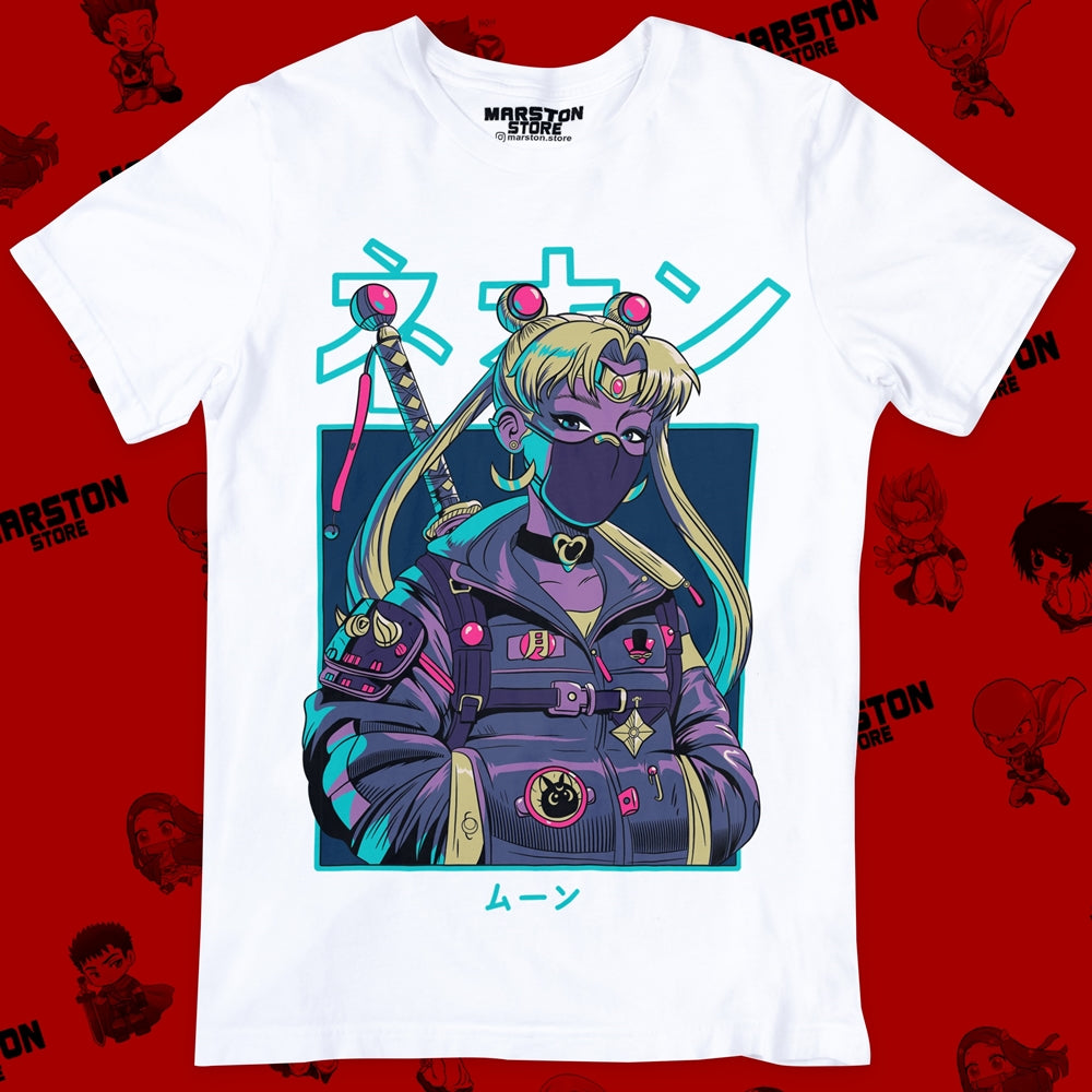 Polera blanca de Sailor Moon con diseño anime