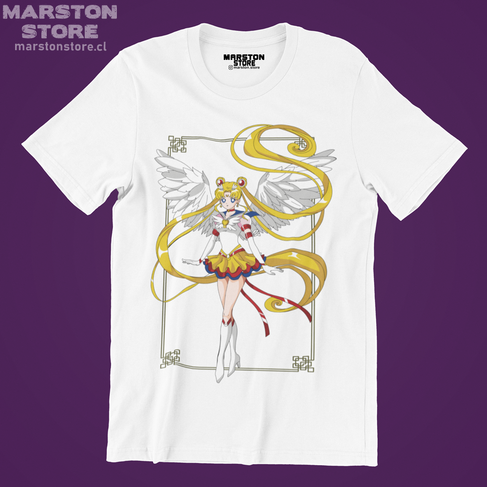 Polera blanca de Sailor Moon con diseño anime