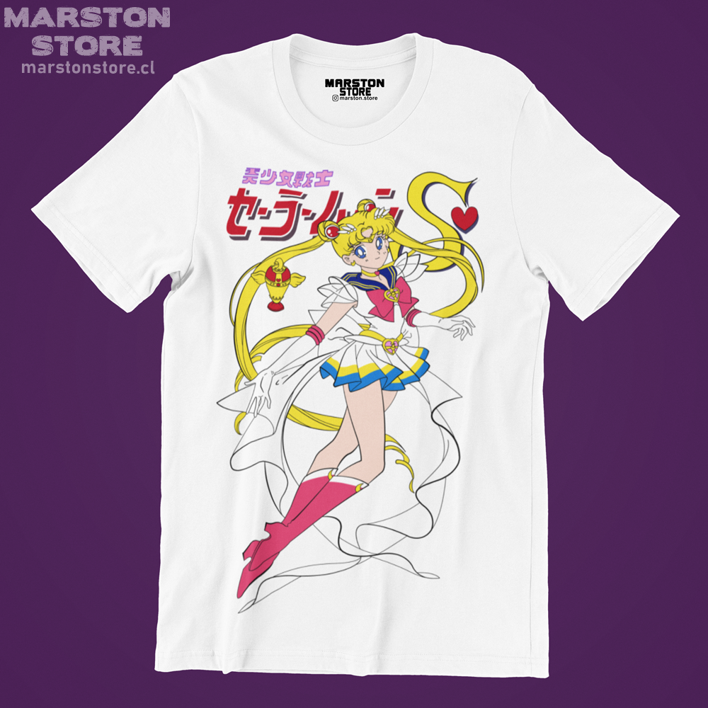 Polera blanca de Sailor Moon con diseño anime