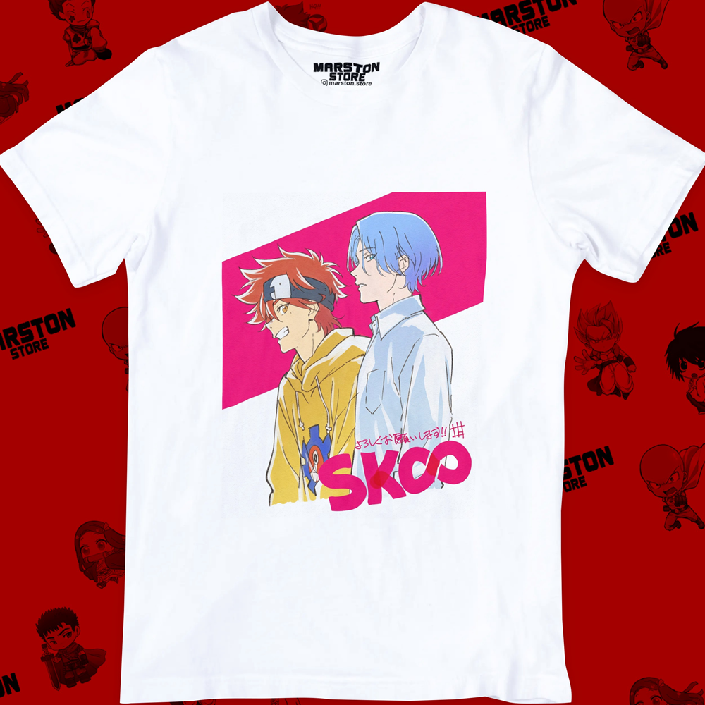 Polera blanca de SK∞ / Sk8 the Infinity con Langa Hasegawa y Reki Kyan