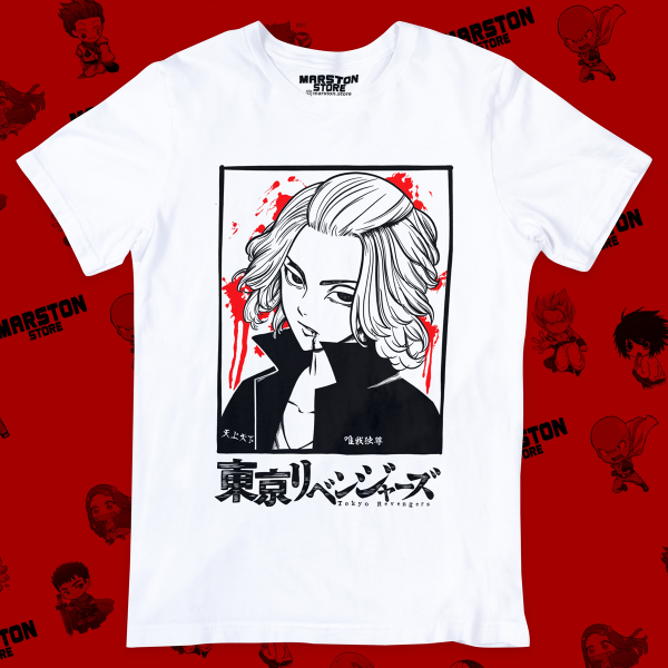Polera blanca de Tokyo Revengers con Manjiro Sano (Mikey)