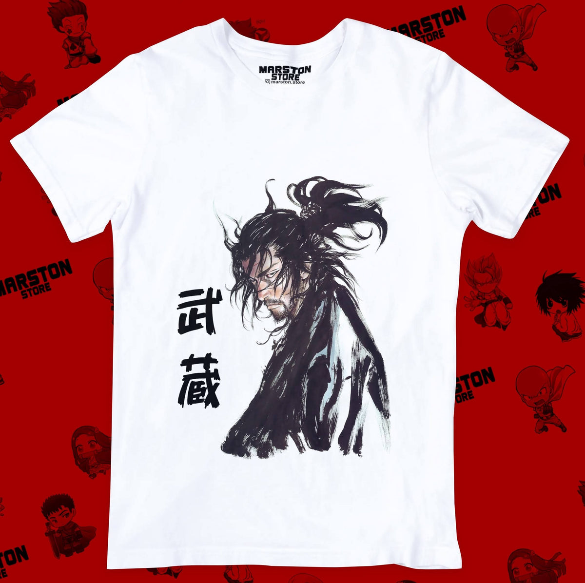 Polera blanca de Vagabond con Miyamoto Musashi