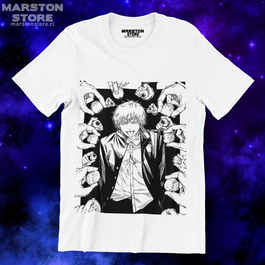 Polera blanca Chainsaw Man con diseño de Denji