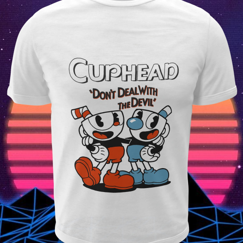 Polera blanca con diseño de Cuphead
