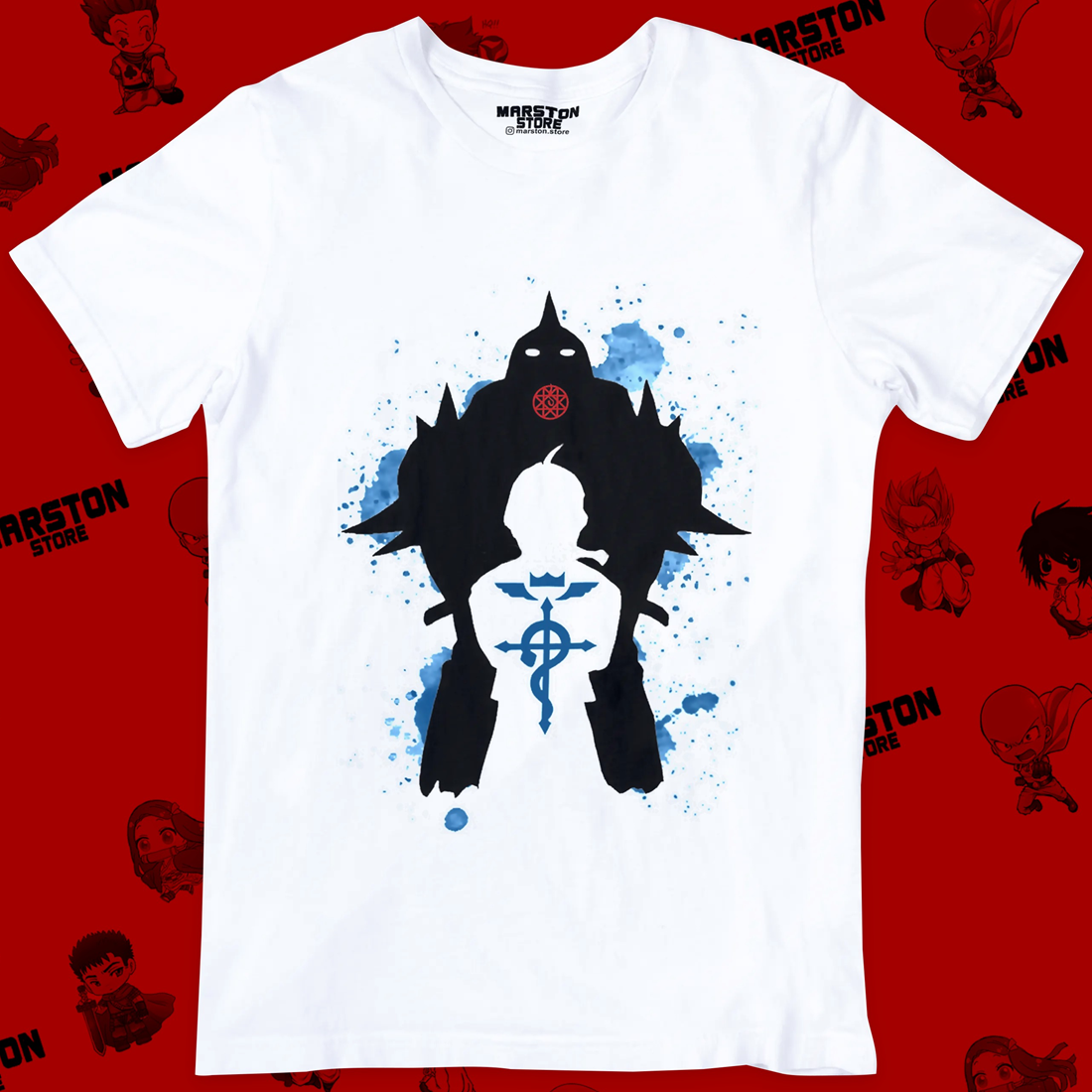 Polera blanca Fullmetal Alchemist con Edward Elric y Alphonse Elric