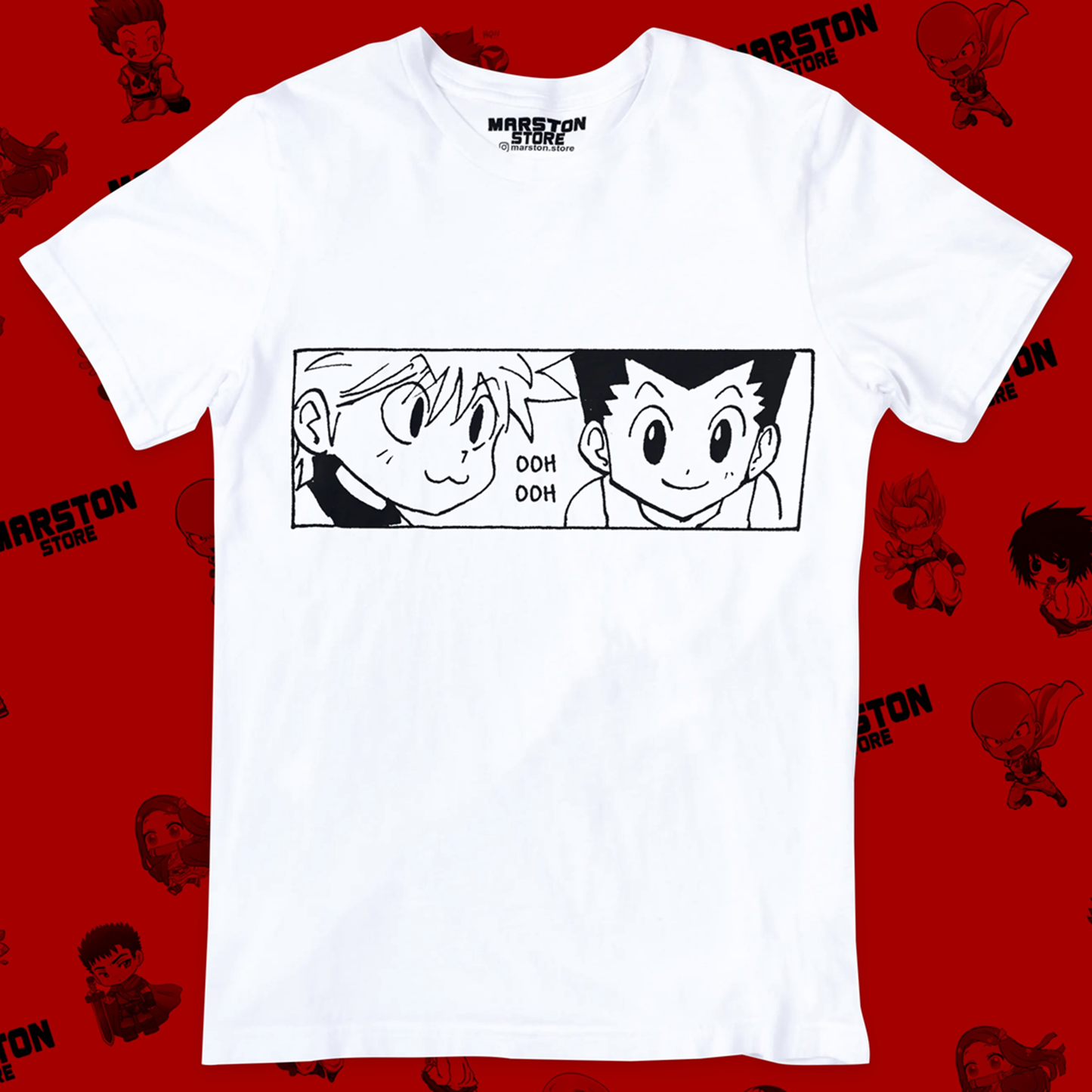 Polera blanca Hunter x Hunter con Gon Freecss y Killua Zoldyck