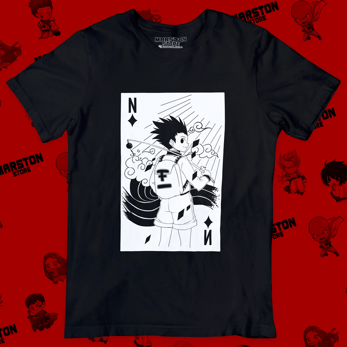 Polera negra Hunter x Hunter con diseño de Gon Freecss