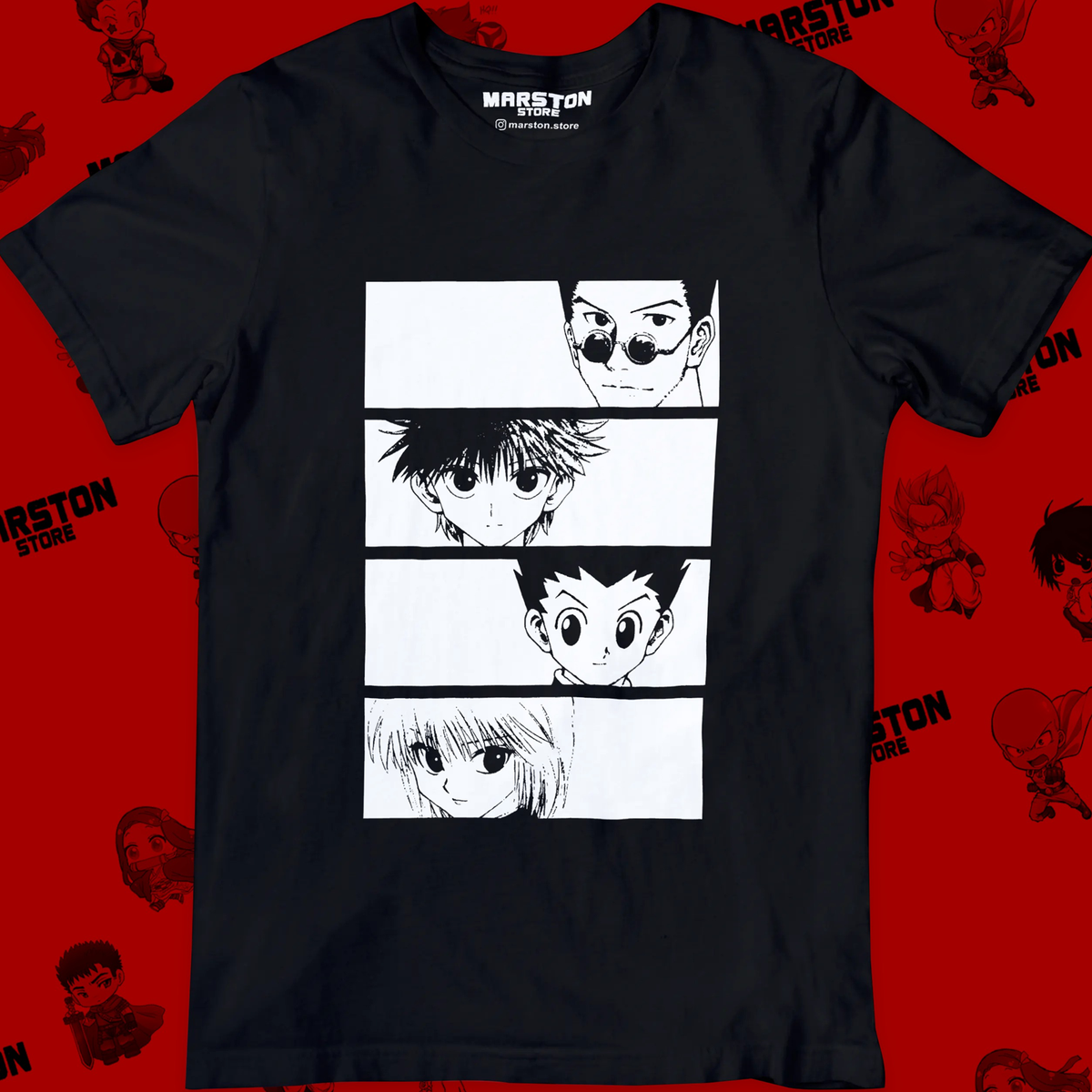 Polera negra con diseño de Hunter x Hunter
