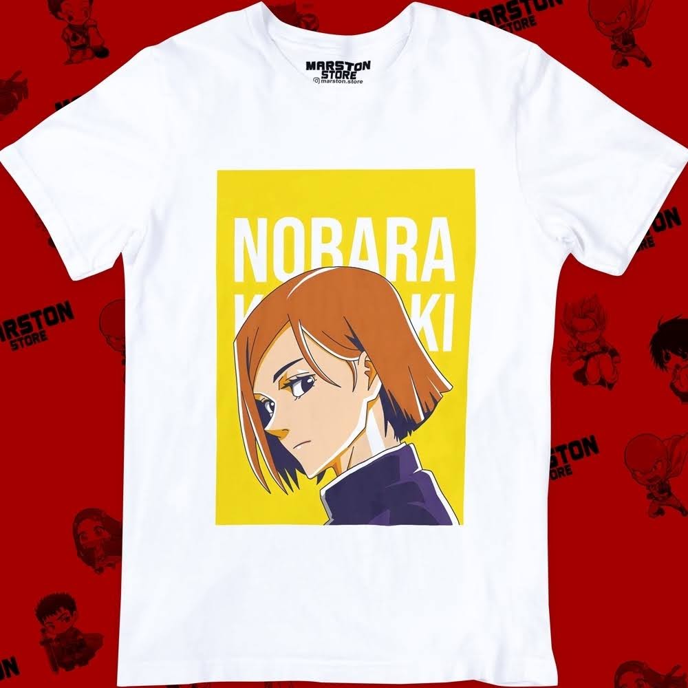 Polera blanca Jujutsu Kaisen con diseño de Nobara Kugisaki