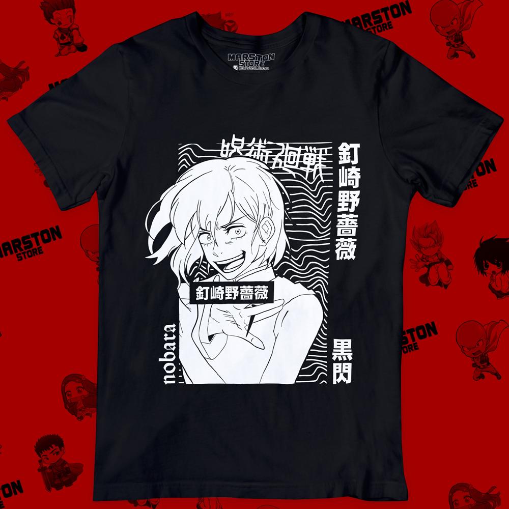 Polera negra Jujutsu Kaisen con diseño de Nobara Kugisaki
