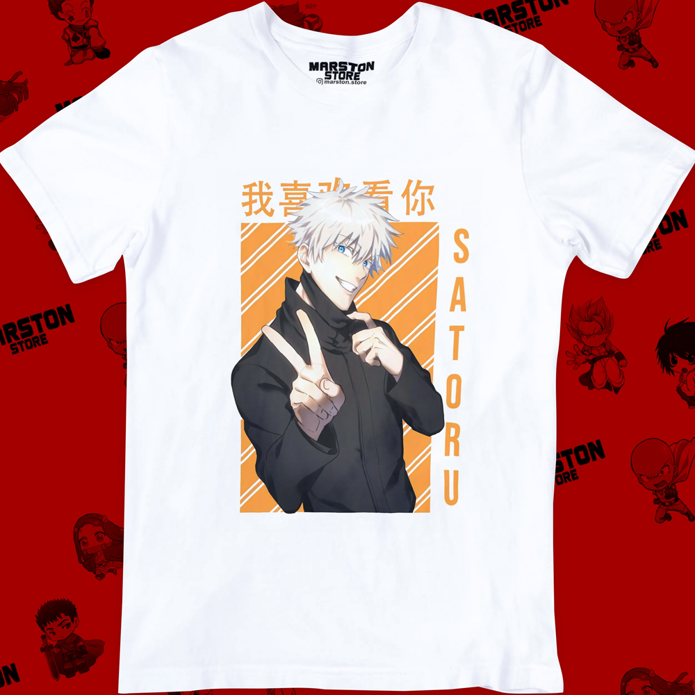 Polera blanca Jujutsu Kaisen con diseño de Satoru Gojo