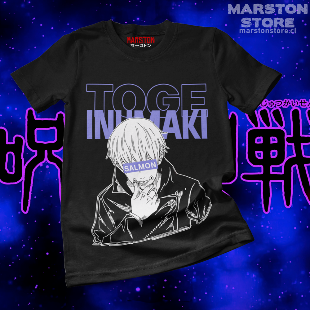 Polera negra Jujutsu Kaisen con diseño de Toge Inumaki