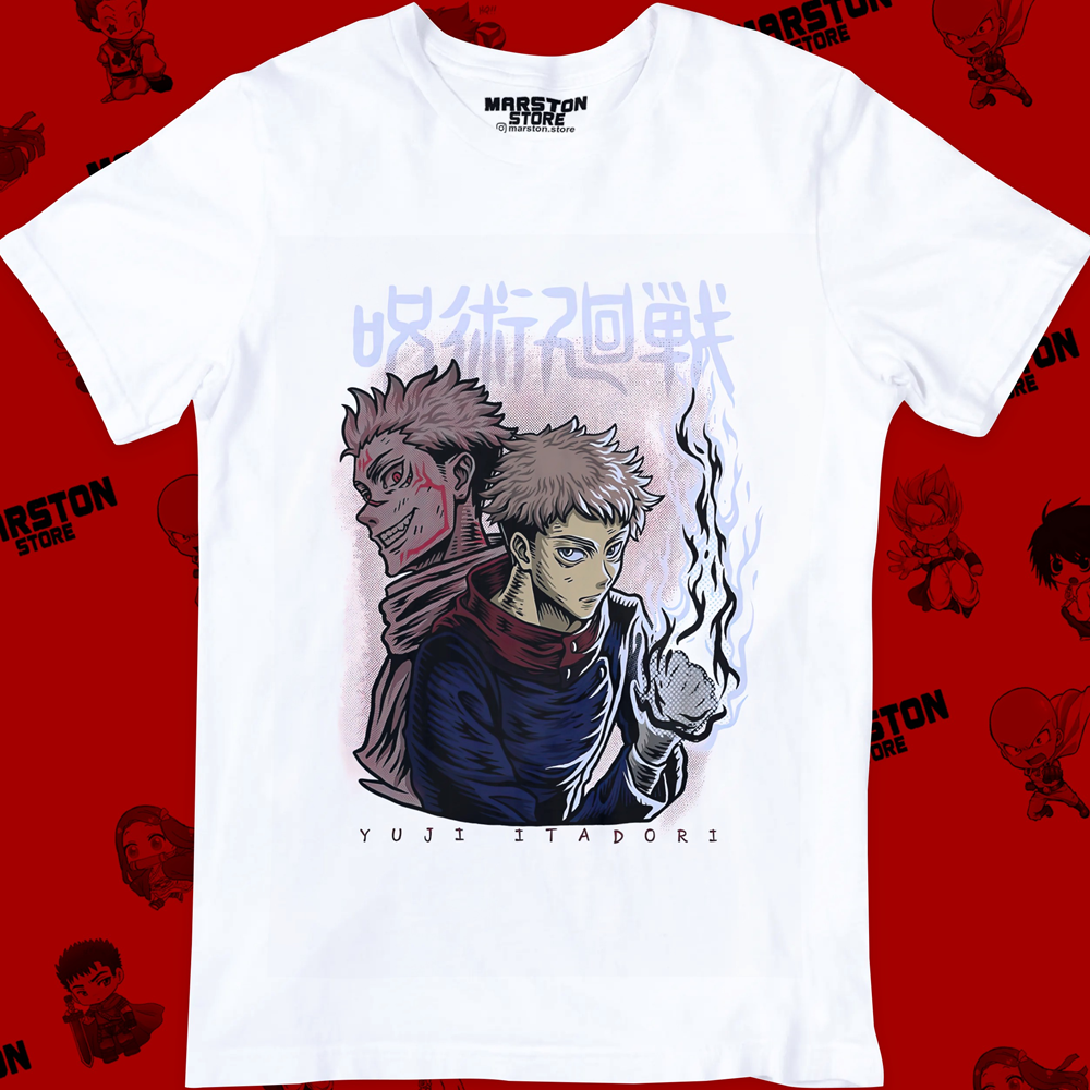 Polera blanca Jujutsu Kaisen con Yuji Itadori y Ryomen Sukuna