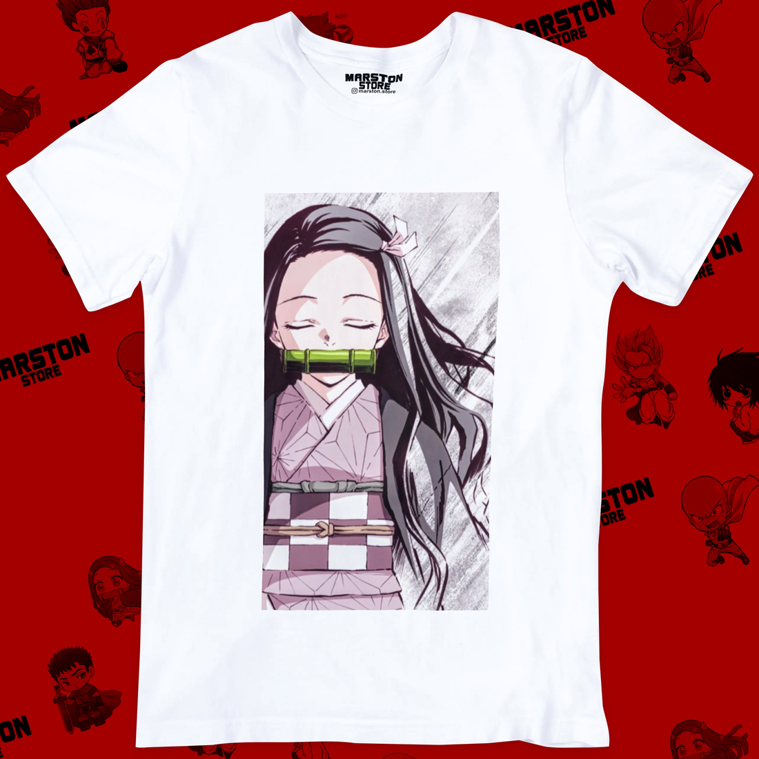Polera blanca Kimetsu no Yaiba Demon Slayer con diseño de Nezuko Kamado