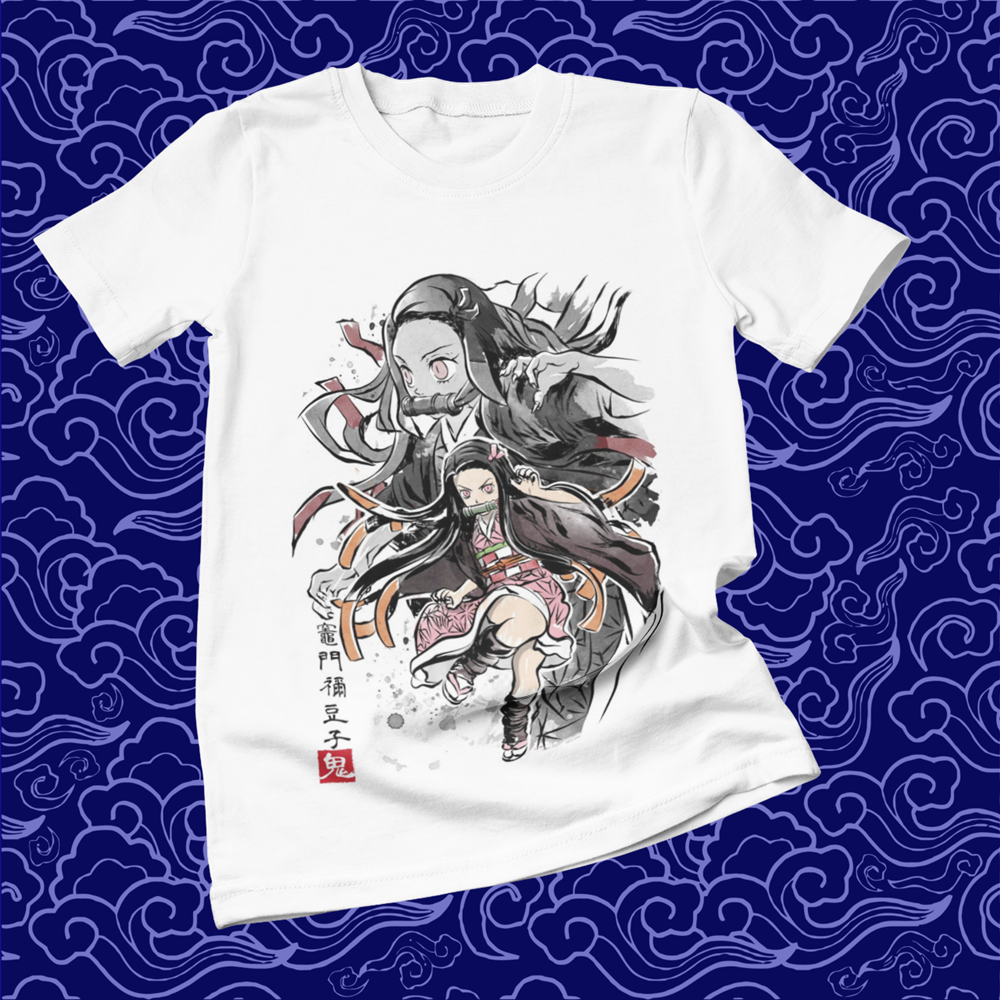 Polera blanca Kimetsu no Yaiba Demon Slayer con diseño de Nezuko Kamado