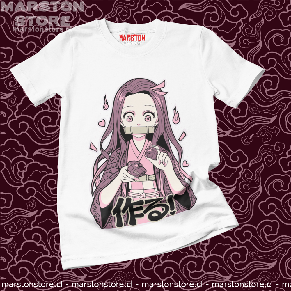 Polera blanca crossover Kimetsu no Yaiba Demon Slayer con Nezuko Kamado y Gundam