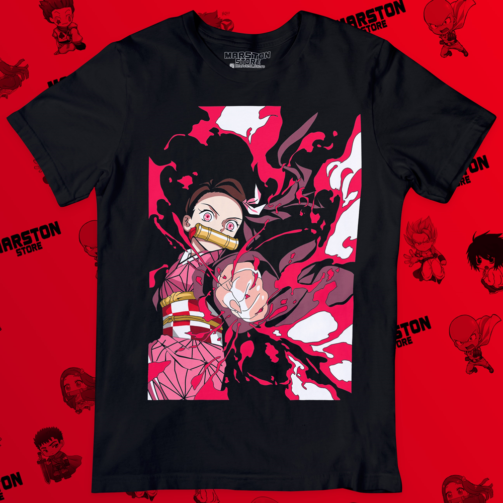Polera negra Kimetsu no Yaiba Demon Slayer con diseño de Nezuko Kamado
