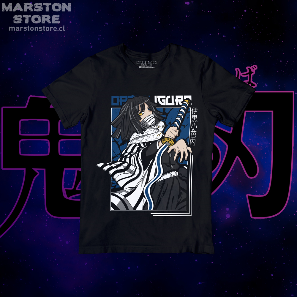 Polera negra Kimetsu no Yaiba Demon Slayer con diseño de Obanai Iguro