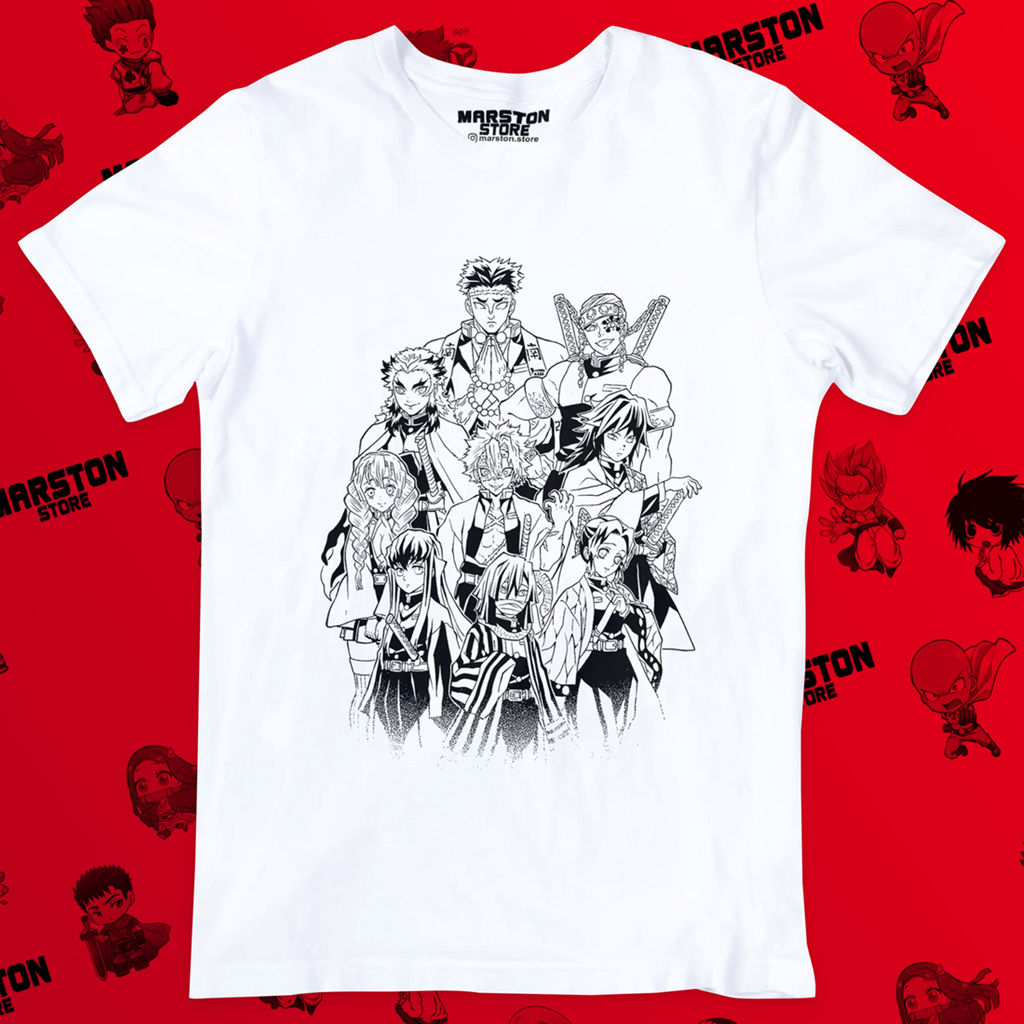 Polera blanca Kimetsu no Yaiba Demon Slayer con diseño de los Pilares Hashira