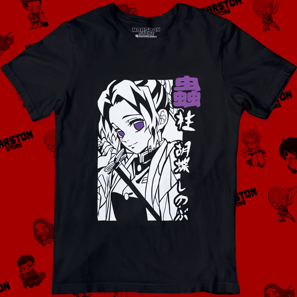 Polera negra Kimetsu no Yaiba Demon Slayer con diseño de Shinobu Kocho