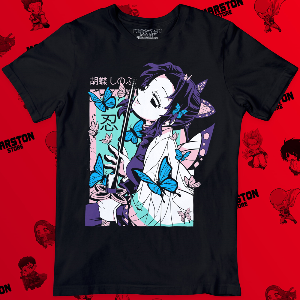 Polera negra Kimetsu no Yaiba Demon Slayer con diseño de Shinobu Kocho