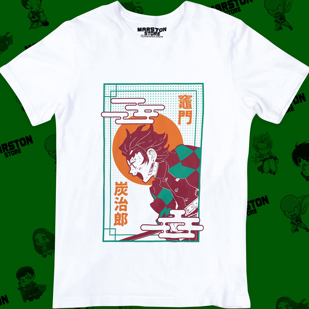 Polera blanca Kimetsu no Yaiba Demon Slayer con diseño de Tanjiro Kamado