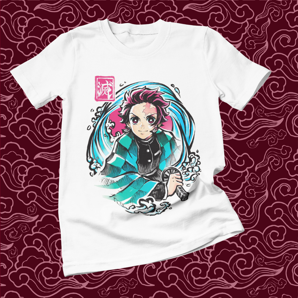 Polera blanca Kimetsu no Yaiba Demon Slayer con diseño de Tanjiro Kamado