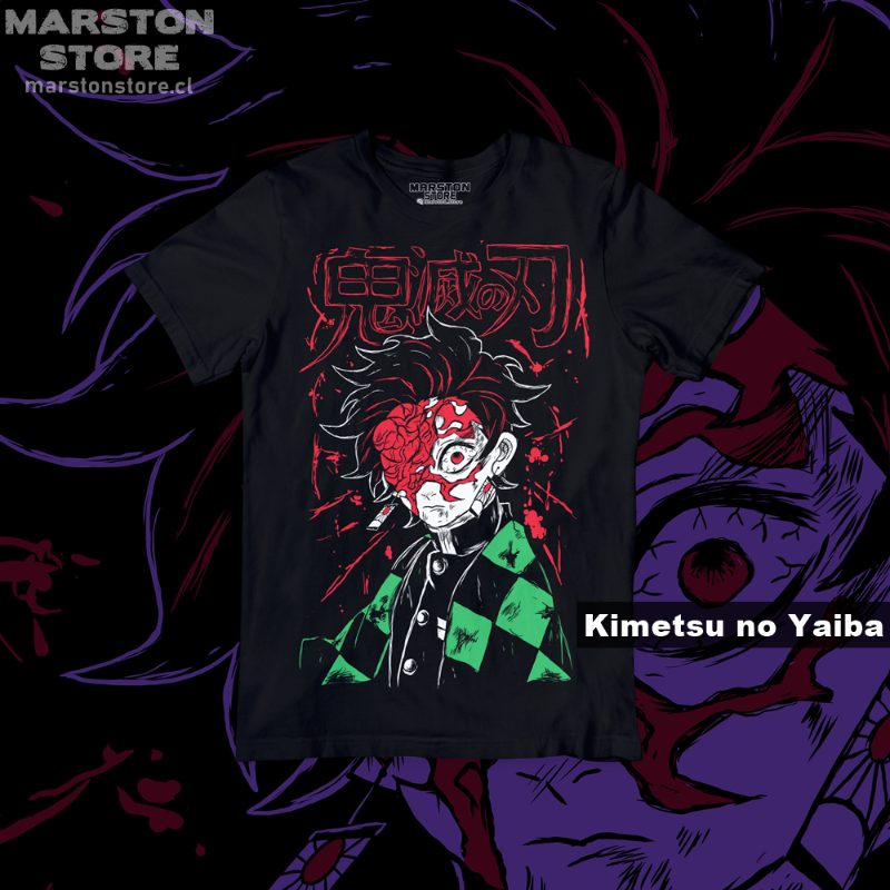 Polera negra Kimetsu no Yaiba Demon Slayer con diseño de Tanjiro Kamado