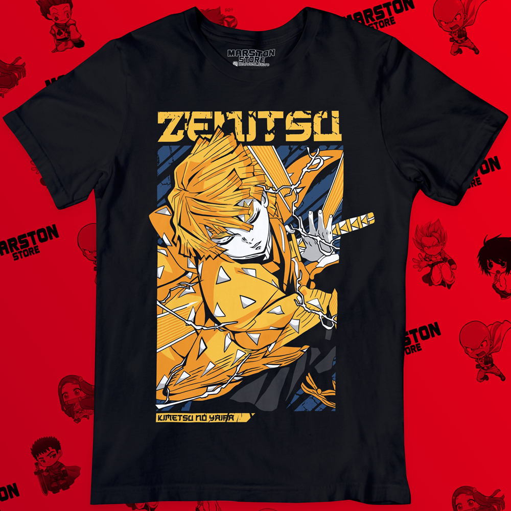 Polera negra Kimetsu no Yaiba Demon Slayer con diseño de Zenitsu Agatsuma