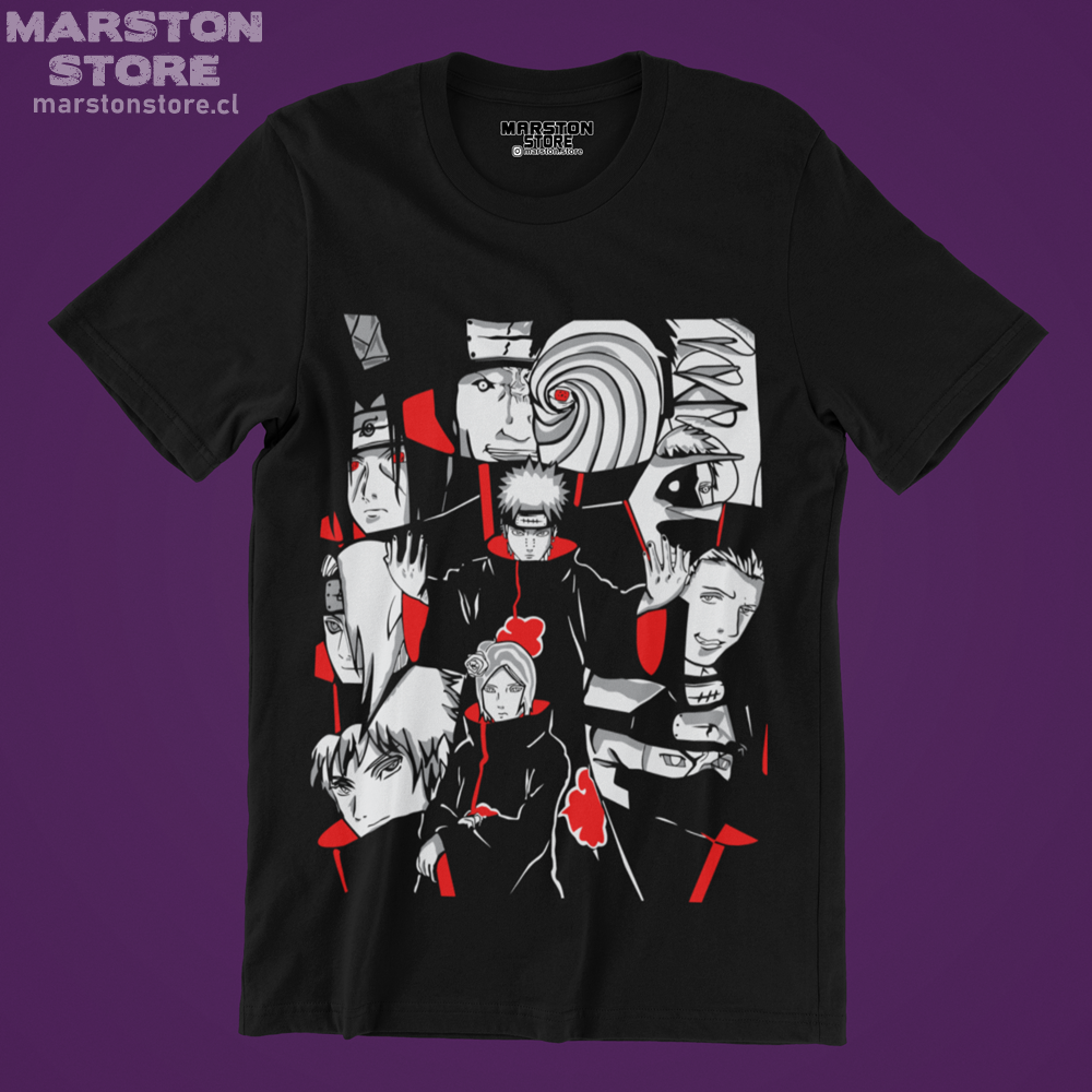 Polera negra Naruto con diseño de Akatsuki