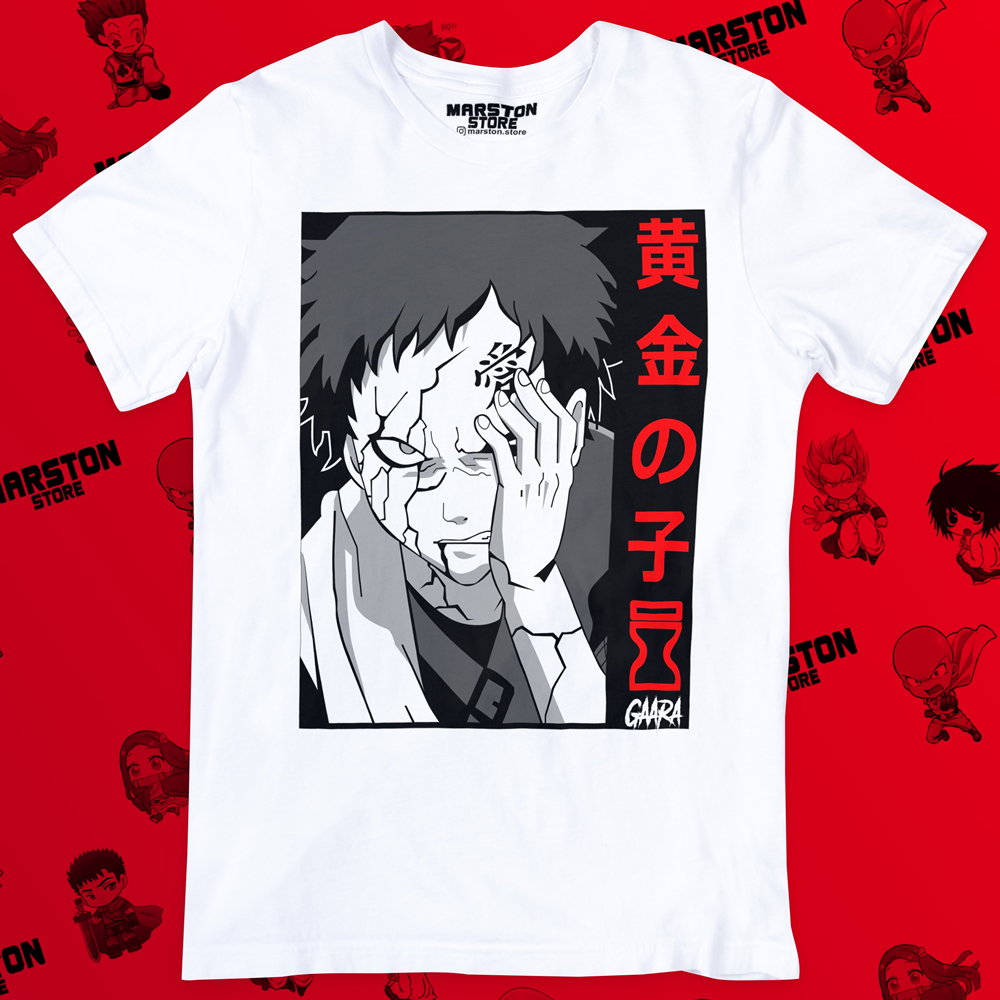 Polera blanca Naruto con diseño de Gaara