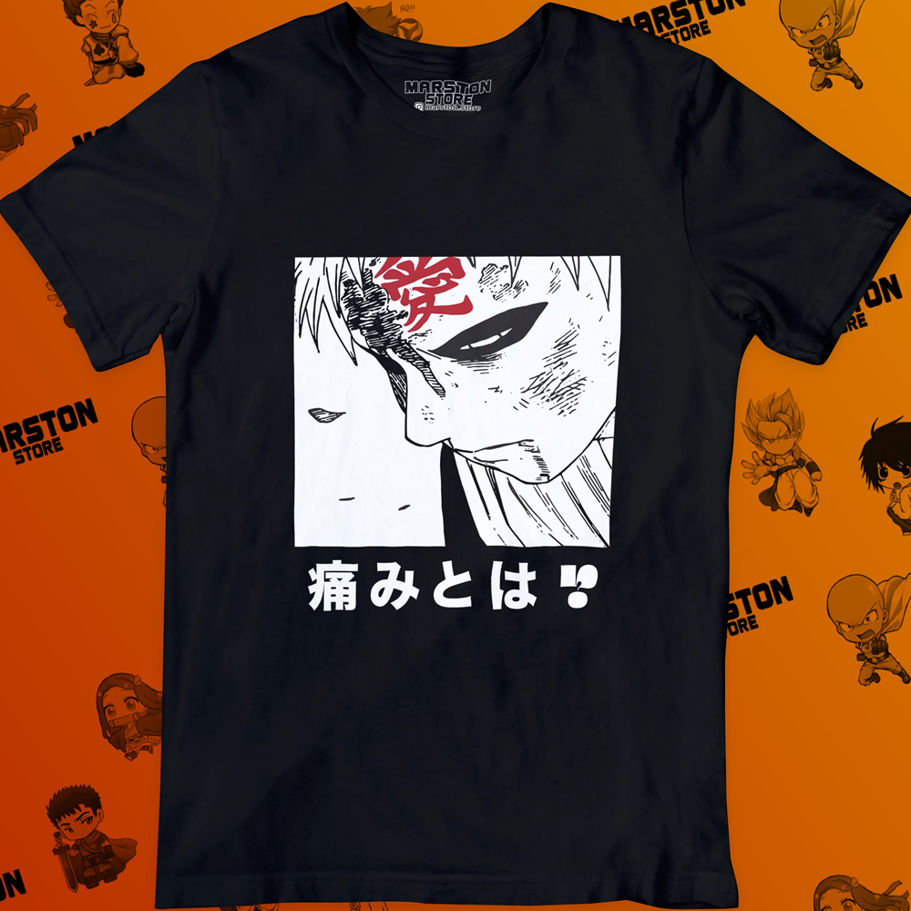 Polera negra Naruto con diseño de Gaara