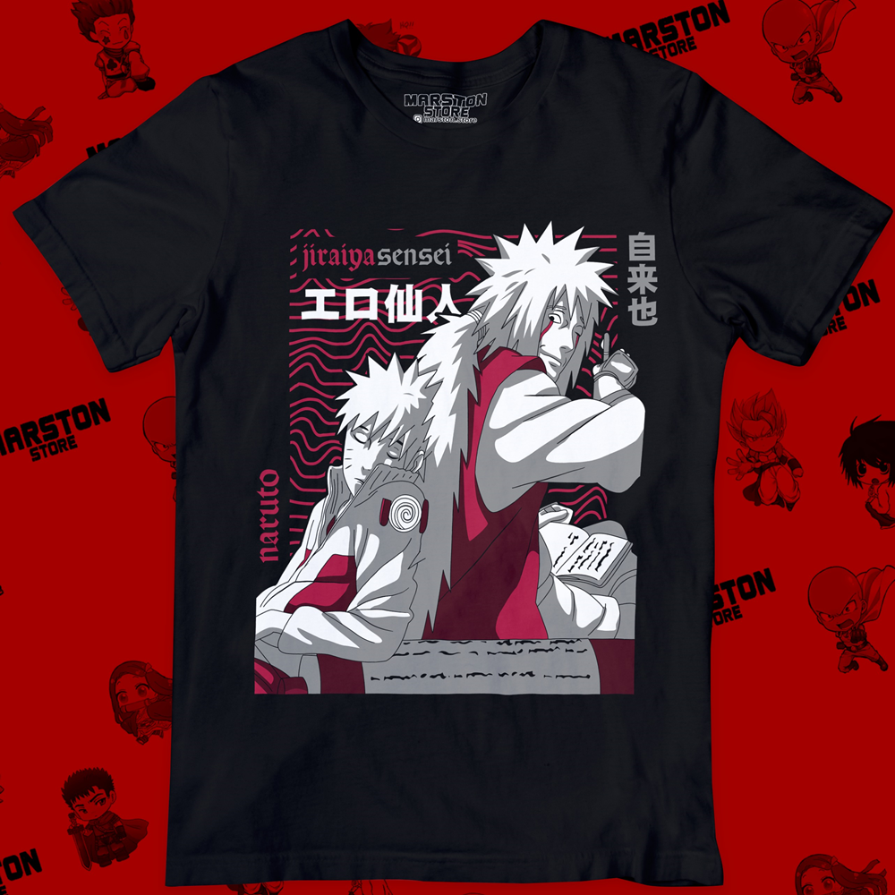Polera negra Naruto con Jiraiya y Naruto Uzumaki