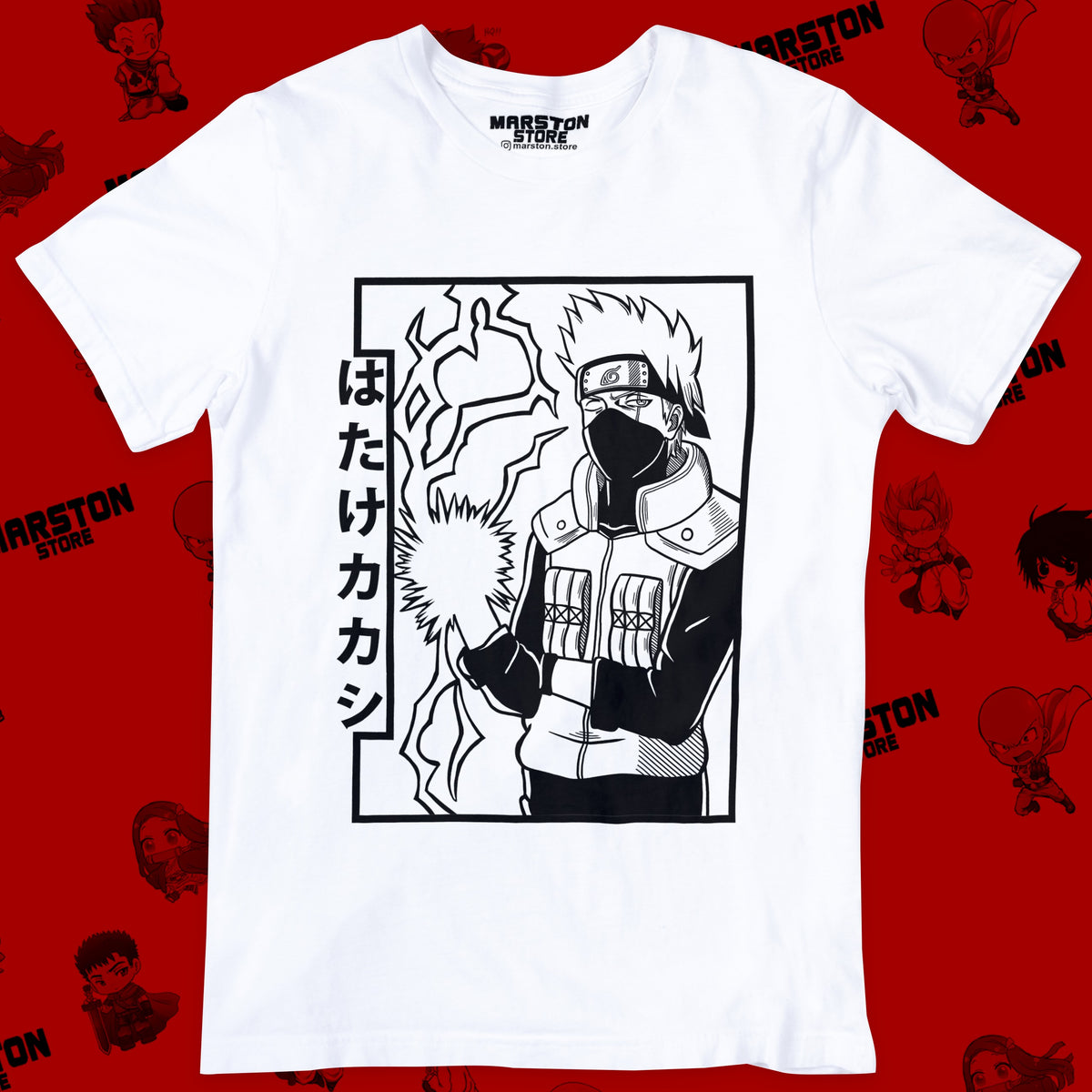 Polera blanca Naruto con diseño de Kakashi Hatake