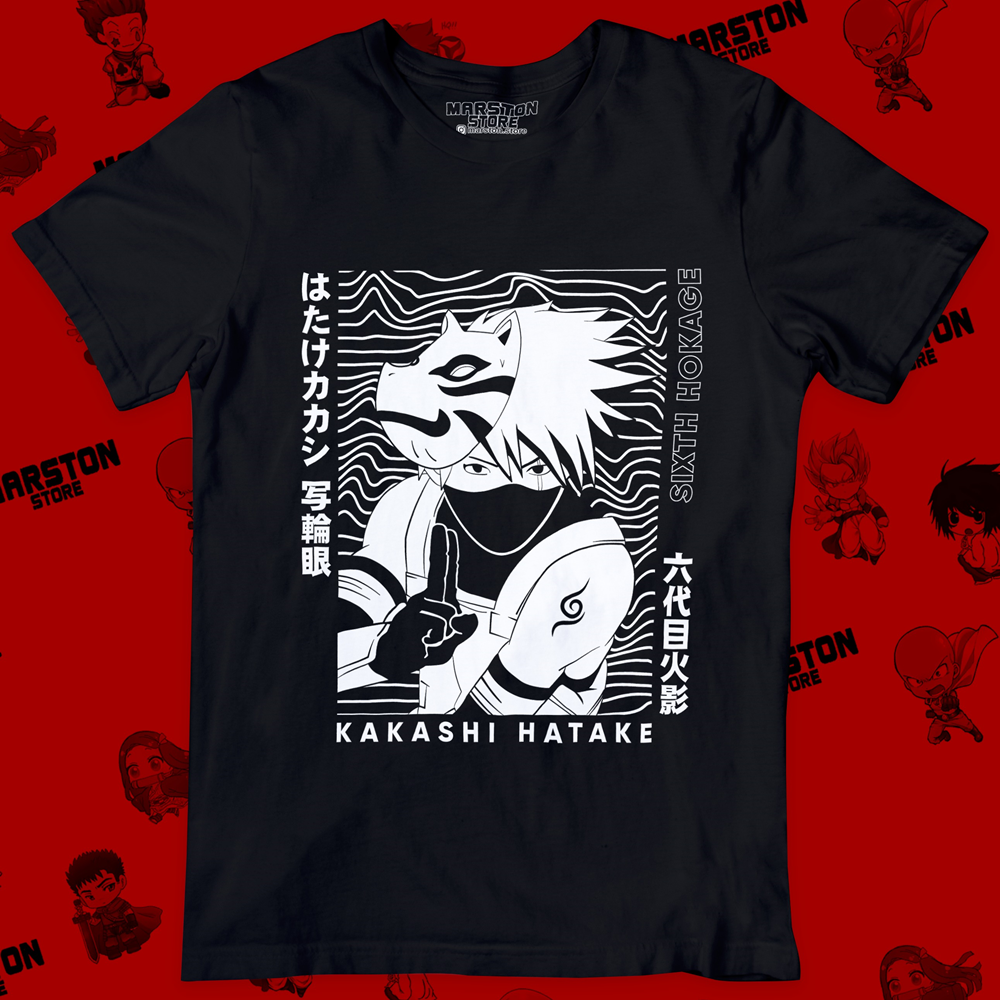 Polera negra Naruto con diseño de Kakashi Hatake