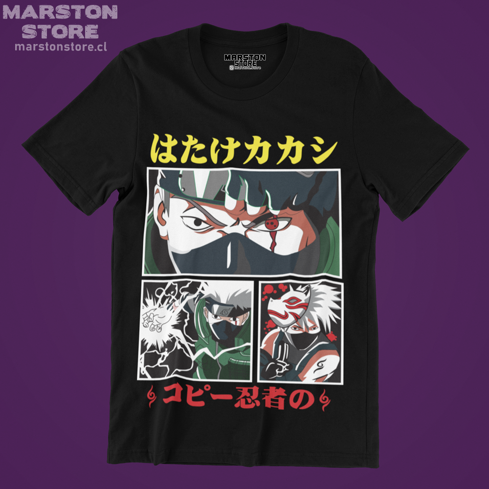 Polera negra Naruto con diseño de Kakashi Hatake