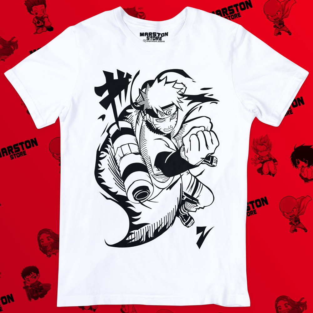 Polera blanca Naruto con diseño de Naruto Uzumaki