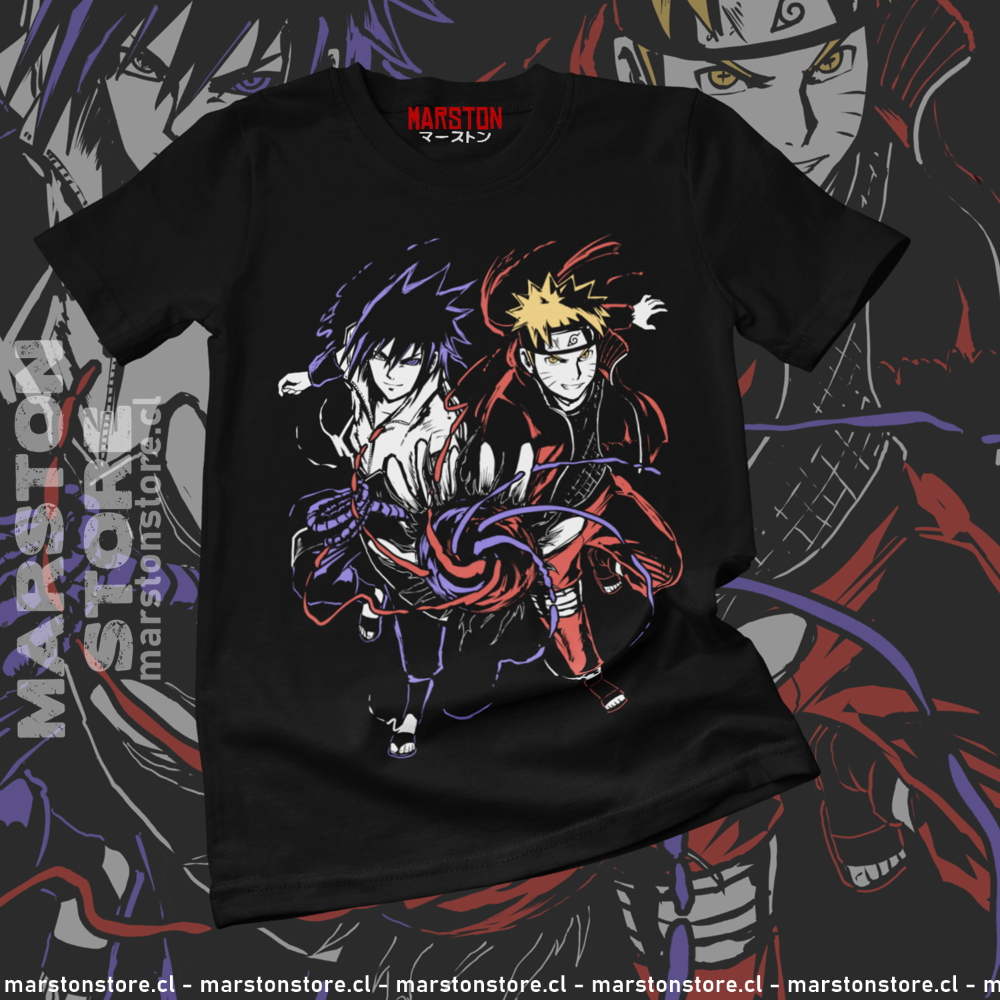 Polera negra Naruto con Sasuke Uchiha y Naruto Uzumaki