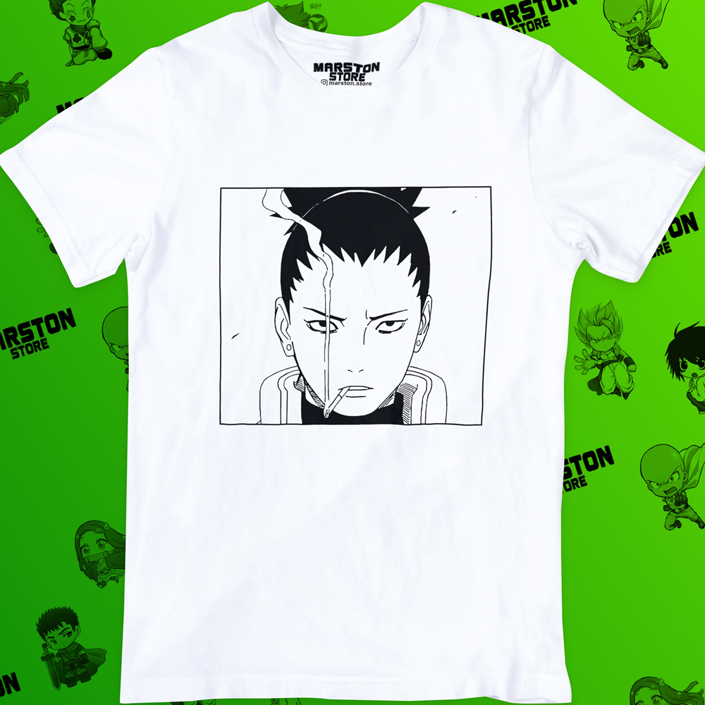 Polera blanca Naruto con diseño de Shikamaru Nara