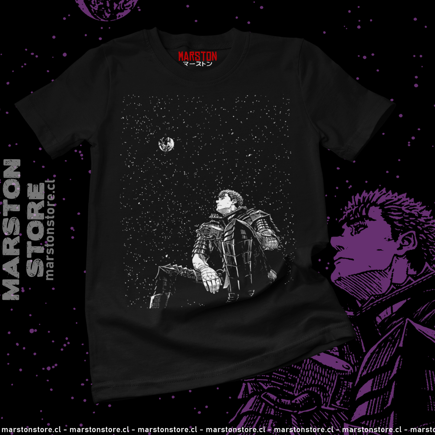 Polera negra de Berserk con diseño de Guts