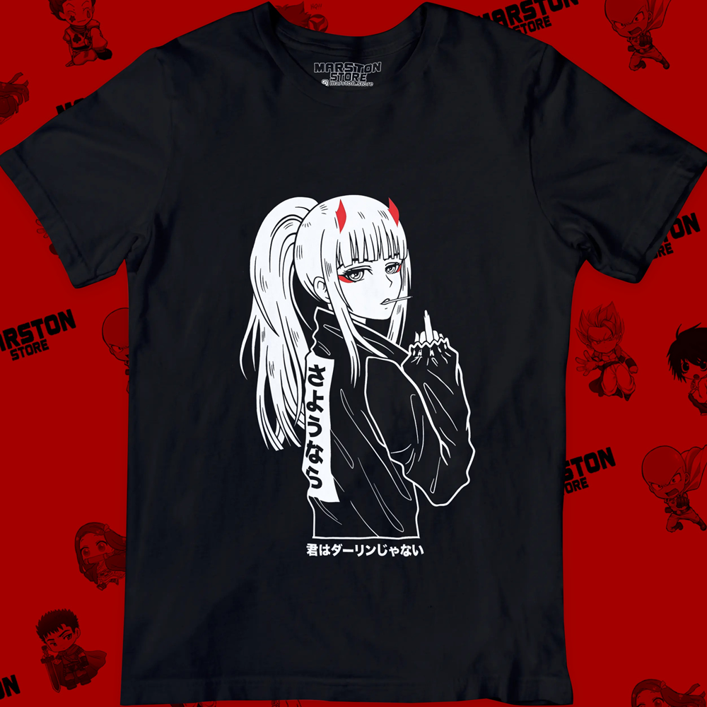 Polera negra de Darling in the Franxx con Zero Two
