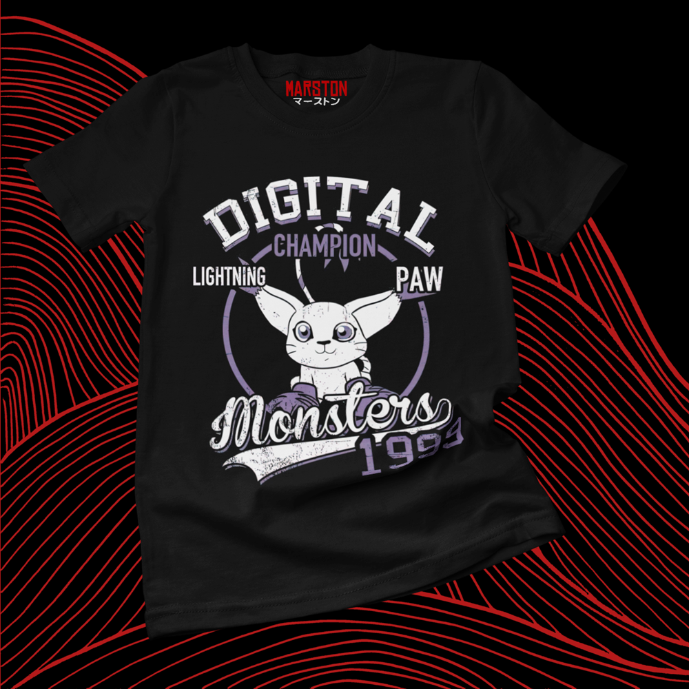 Polera negra de Digimon con Gatomon