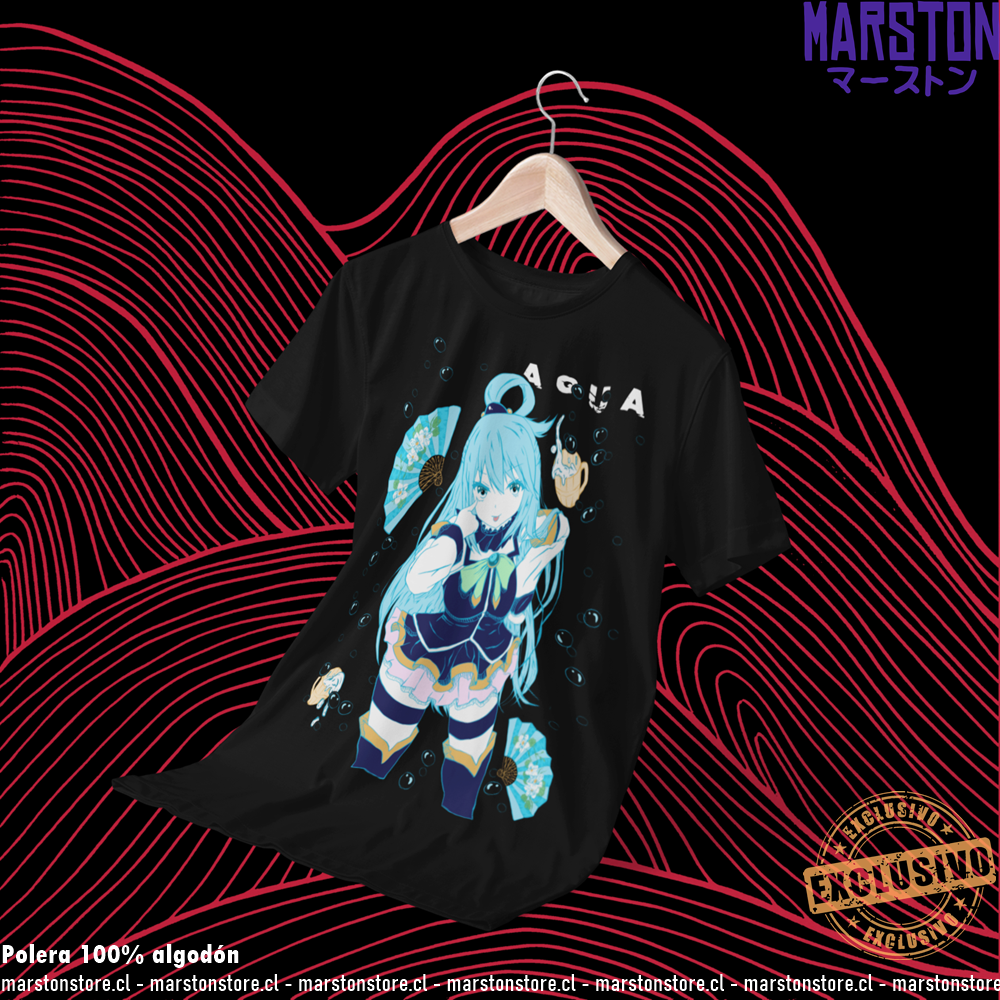 Polera negra de KonoSuba con Aqua