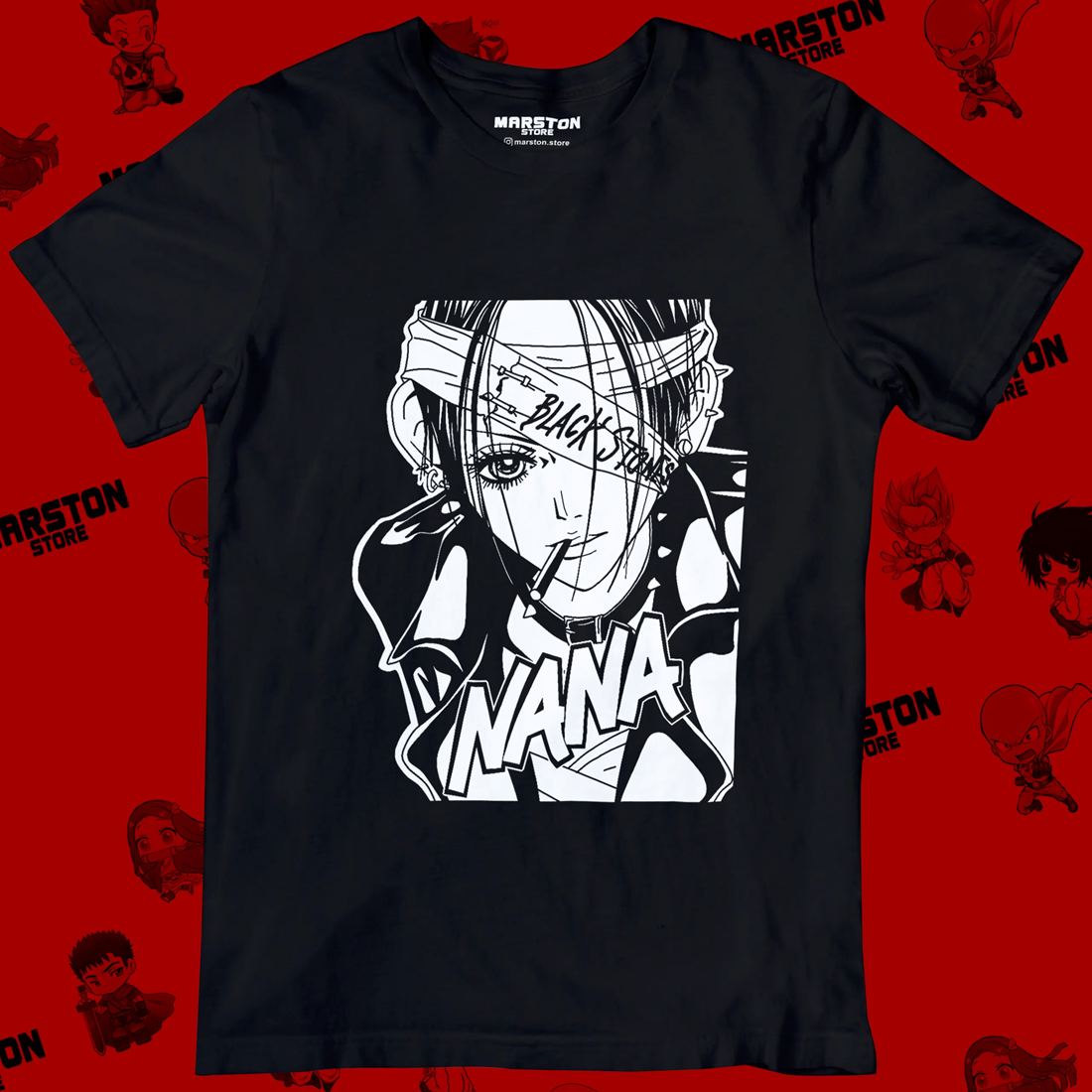 Polera negra de Nana con diseño inspirado en el anime y manga