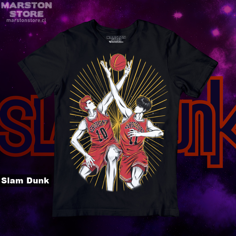 Polera negra de Slam Dunk con Hanamichi Sakuragi y Kaede Rukawa