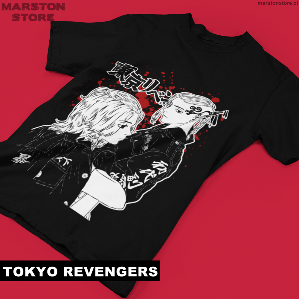 Polera negra de Tokyo Revengers con Ken Ryuguji (Draken) y Manjiro Sano (Mikey)
