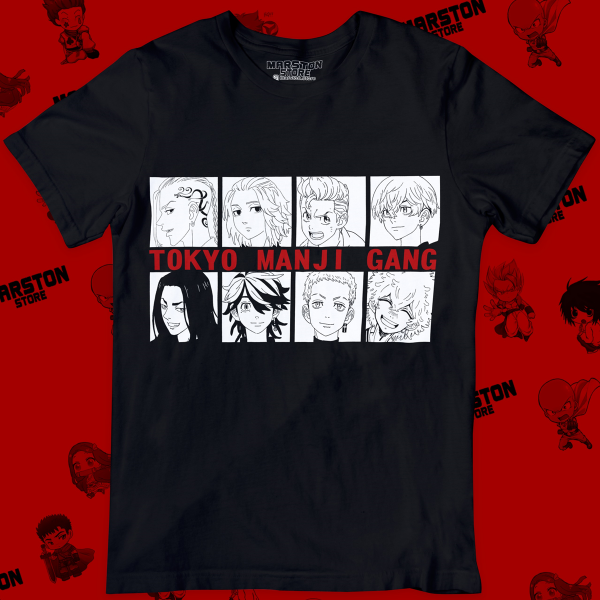 Polera negra de Tokyo Revengers con personajes de Tokyo Manji Gang